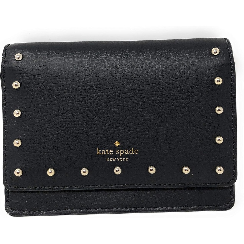 Kate Spade Dina Sanders Place Pebbled Leather Wallet‎ Black Studded Grunge Gold